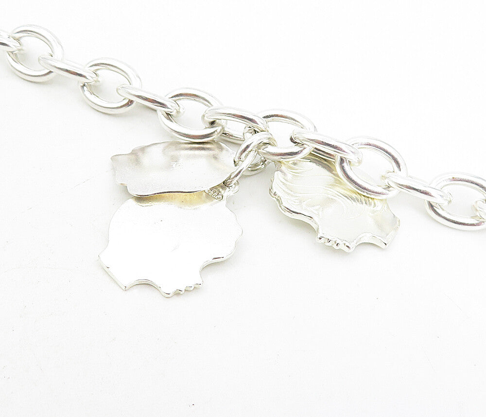 925 Sterling Silver  Shiny Etched Women's Head Charm Chain Bracelet  BT3912