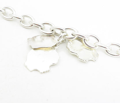 925 Sterling Silver  Shiny Etched Women's Head Charm Chain Bracelet  BT3912