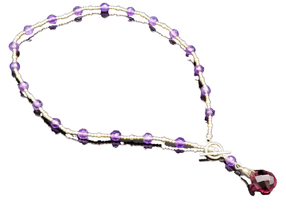 925 Silver  Vintage Unique Rhodolite Garnet & Amethyst Beads Necklace  NE4001