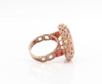 925 Sterling Silver Vintage Ring Gold Plated Multi Gemstone Band  Sz 7  RG34025