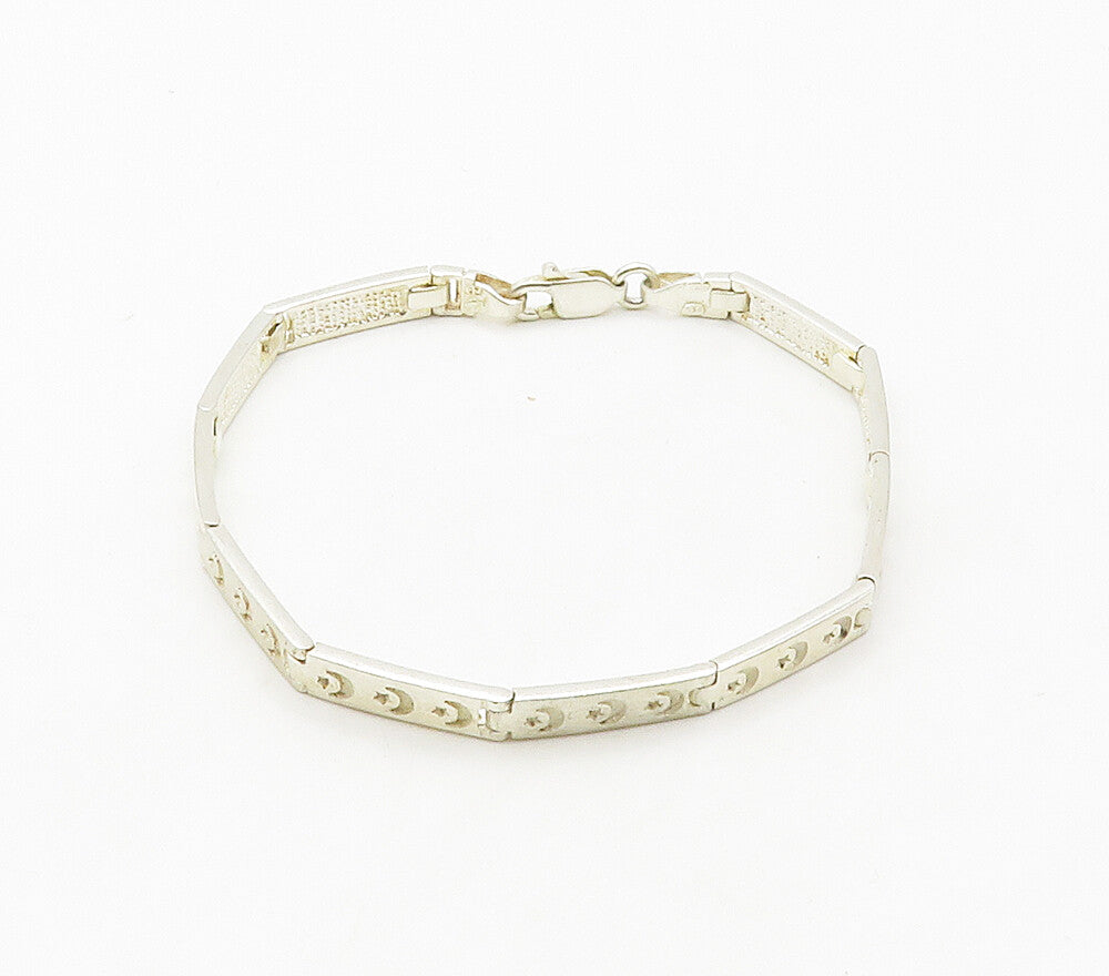 925 Sterling Silver   Shiny Crescent Moon & Star Hinge Chain Bracelet  BT6402