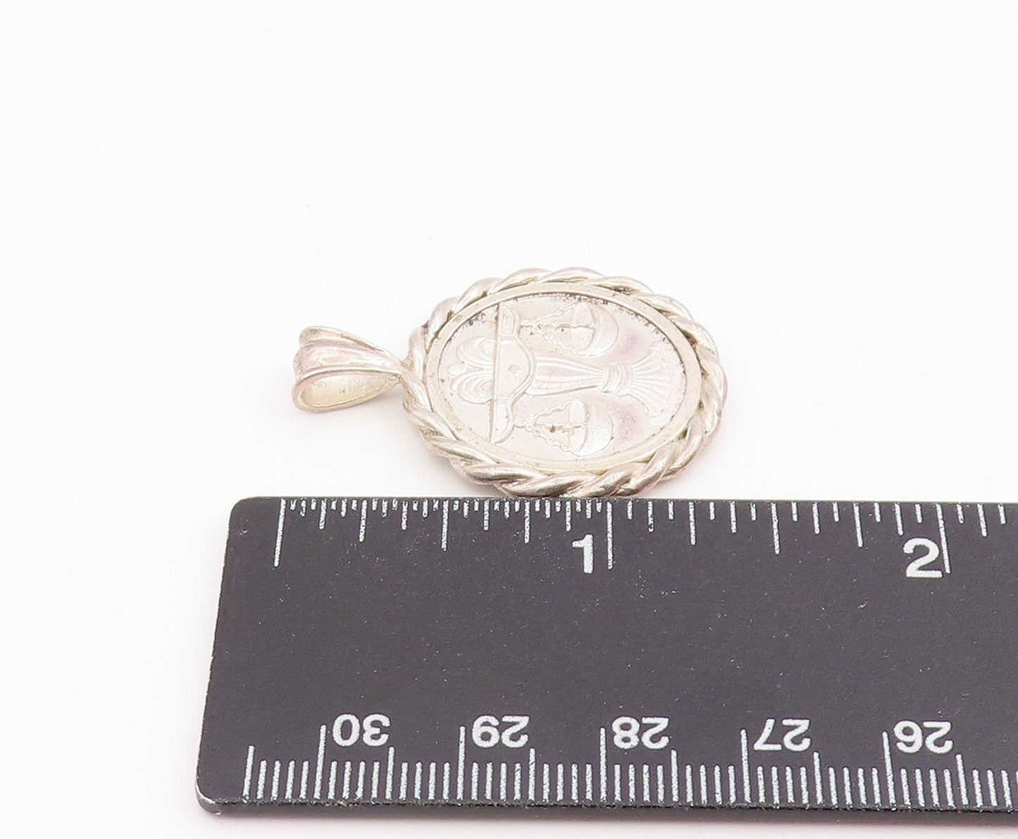 925 Sterling Silver Vintage Pendant Libra Zodiac Rope Edge Medallion  PT25760