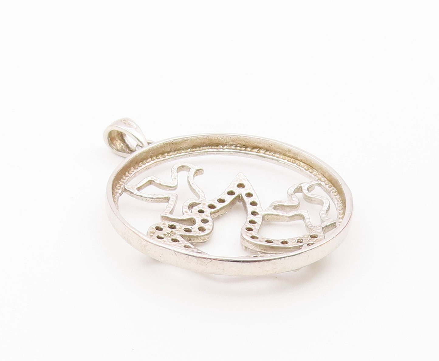 925 Sterling Silver  Vintage Cubic Zirconia Doves Outline Pendant  PT18475