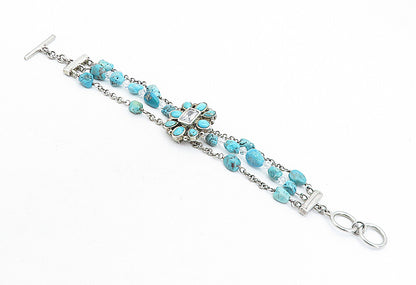 BARSE 925 Silver Vintage Turquoise & Cubic Zirconia Beaded Bracelet BT1968