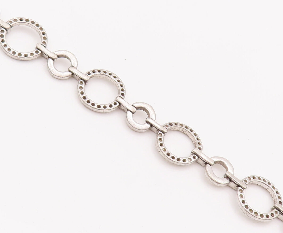 925 Sterling Silver Vintage Bracelet Real Diamonds Beaded Linked Rings  BT10209