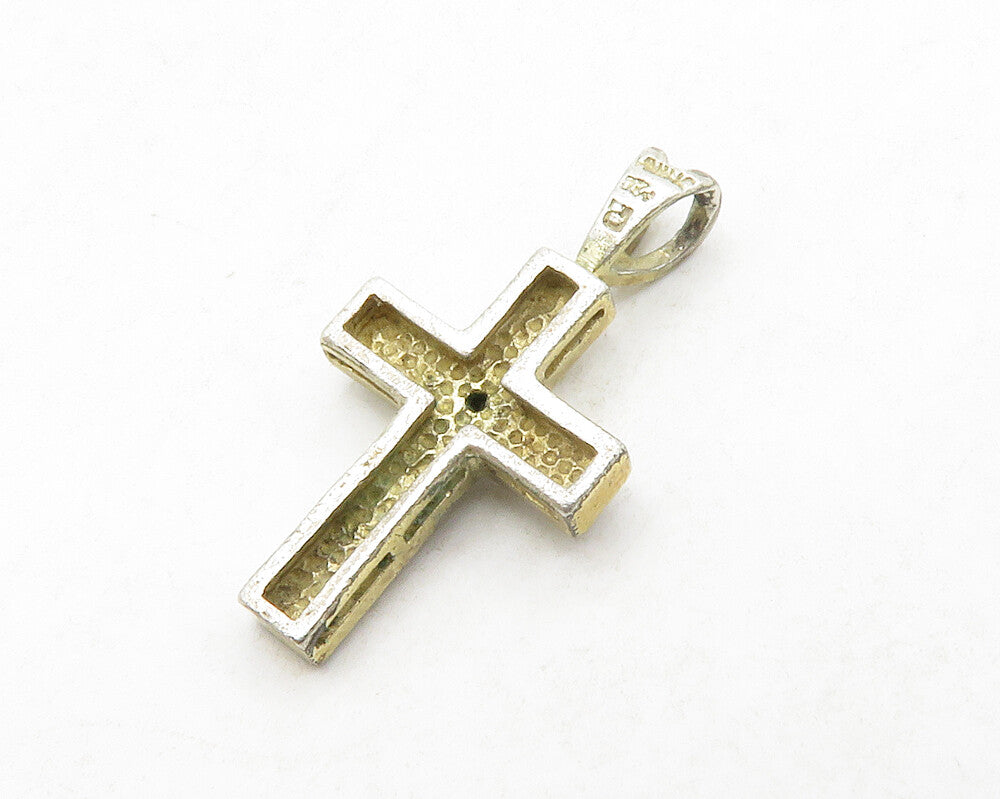 ROSS SIMON 925 Silver  Vintage Genuine Diamond Religious Cross Pendant PT10399