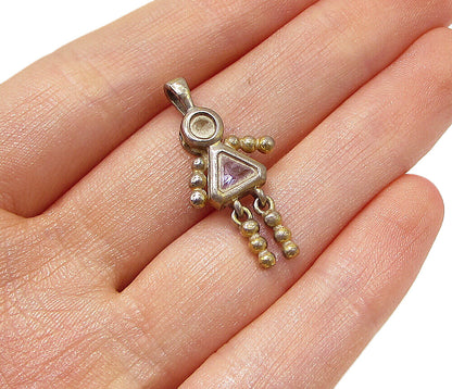 925 Sterling Silver  Inlay Amethyst Girl Figure Drop Pendant  PT2142
