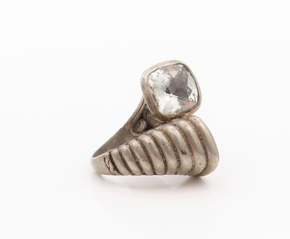 925 Sterling Silver Vintage Ring JOHN HARDY Dark Tone Carved CZ  SZ 9  RG32053