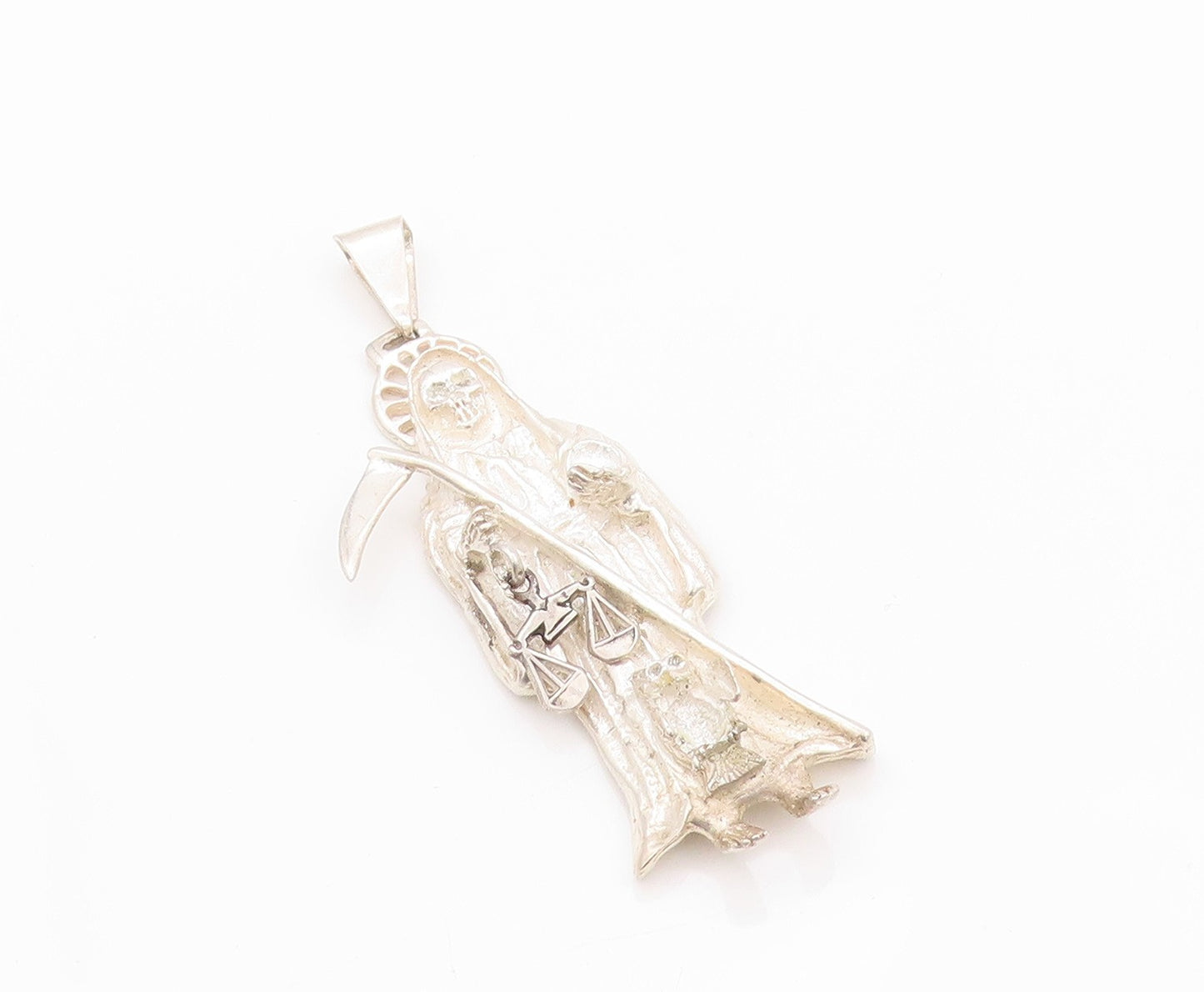 925 Sterling Silver Vintage Pendant Large Holy Death Grim Reaper  PT24031