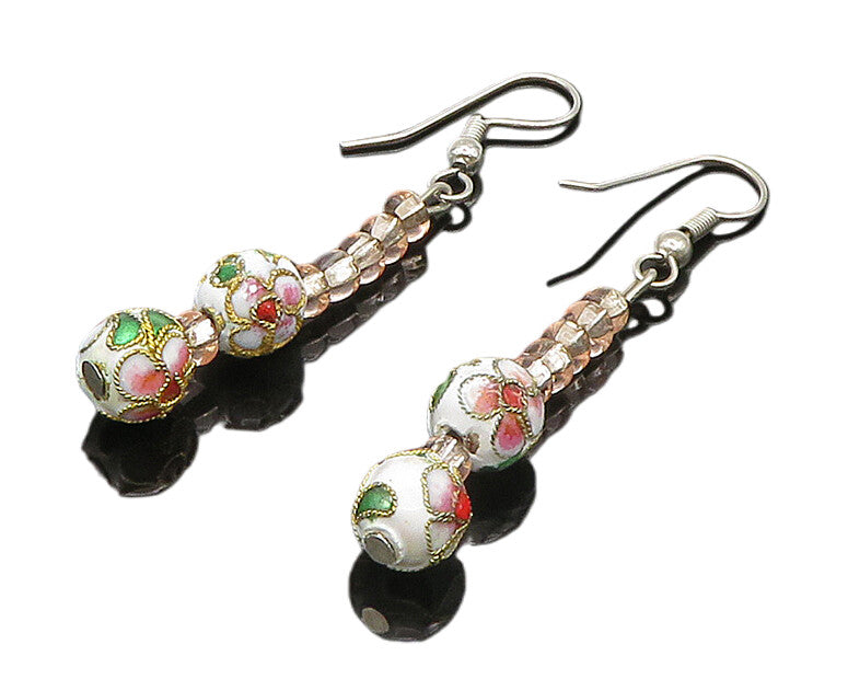 925 Sterling Silver  Vintage Floral Sphere & Beads Dangle Earrings  EG11583
