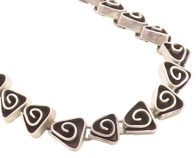 MEXICO 925 Sterling Silver  Vintage Triangle Spiral Link Chain Necklace NE1594