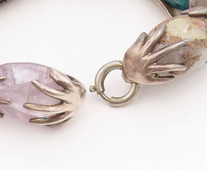 925 Sterling Silver Vintage Bracelet LOS CASTILLO Multi Gemstone Chain  BT11519