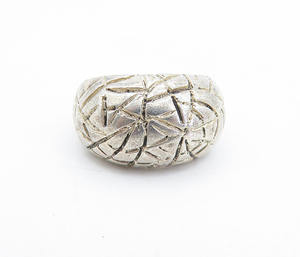 925 Sterling Silver  Vintage Chiseled Design Dome Band Ring Sz 6.5  RG6000