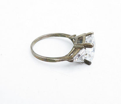 925 Sterling Silver  Vintage Cubic Zirconia Solitaire Accent Ring Sz 7  RG5196