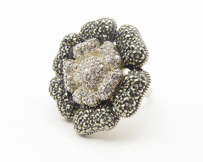 925 Sterling Silver  Cubic Zirconia & Marcasite Cocktail Ring Sz 7  RG11779