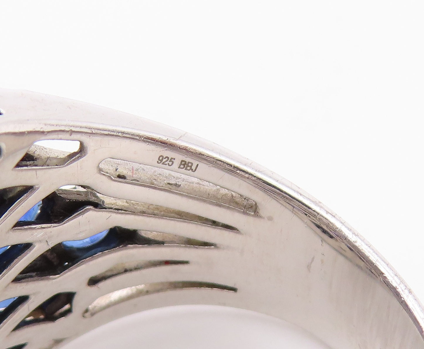 925 Sterling Silver Vintage Ring Sapphire Wide Cluster Band  Sz 12.5  RG36464