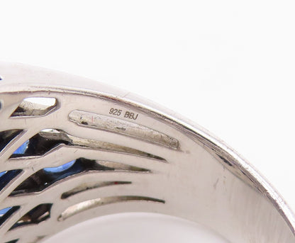 925 Sterling Silver Vintage Ring Sapphire Wide Cluster Band  Sz 12.5  RG36464