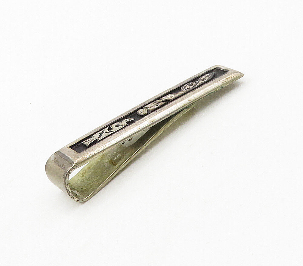925 Sterling Silver  Vintage Oxidized Detail Square Tie Clip  TR2199