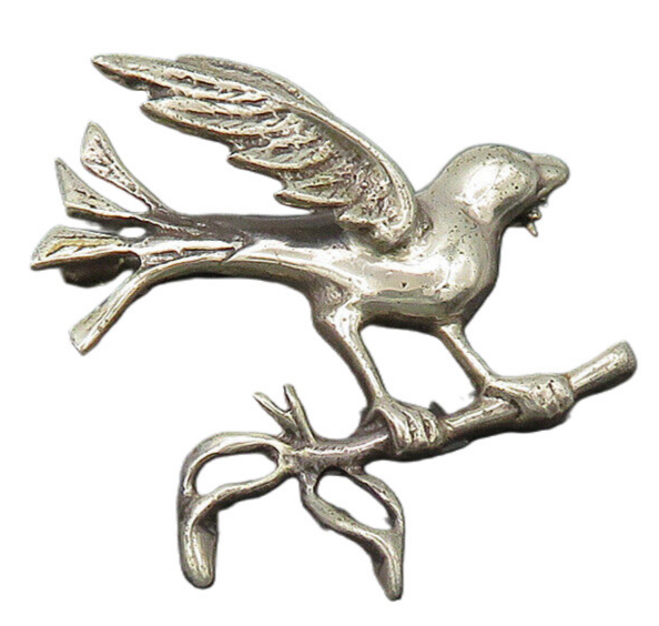 925 Sterling Silver  Vintage Antique Dove with Olive Branch Brooch Pin  BP8351
