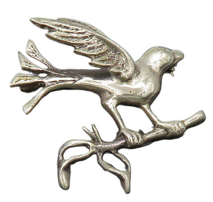 925 Sterling Silver  Vintage Antique Dove with Olive Branch Brooch Pin  BP8351