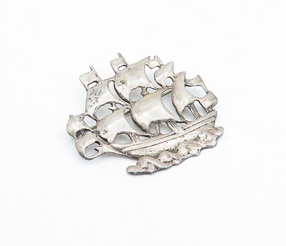 925 Sterling Silver  Vintage Antique Brigantine Ship Motif Brooch Pin  BP1285