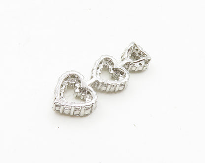 925 Sterling Silver  Cubic Zirconia Graduated Love Hearts Pendant  PT14739