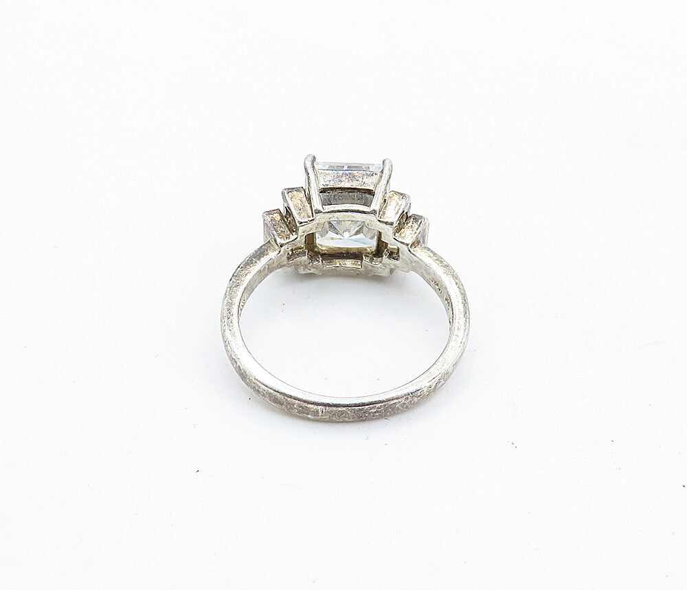 KOREA 925 Silver  Vintage Cubic Zirconia Solitaire Accent Ring Sz 8  RG5793