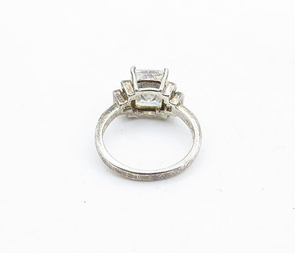 KOREA 925 Silver  Vintage Cubic Zirconia Solitaire Accent Ring Sz 8  RG5793