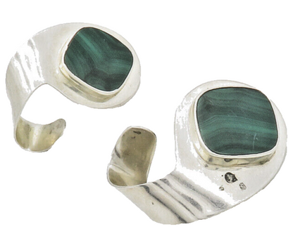 MEXICO 925 Sterling Silver  Vintage Malachite Modernist Drop Earrings  EG8804