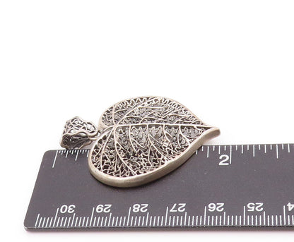 925 Sterling Silver Vintage Pendant Designer Dark Tone Cutout Leaf  PT23978