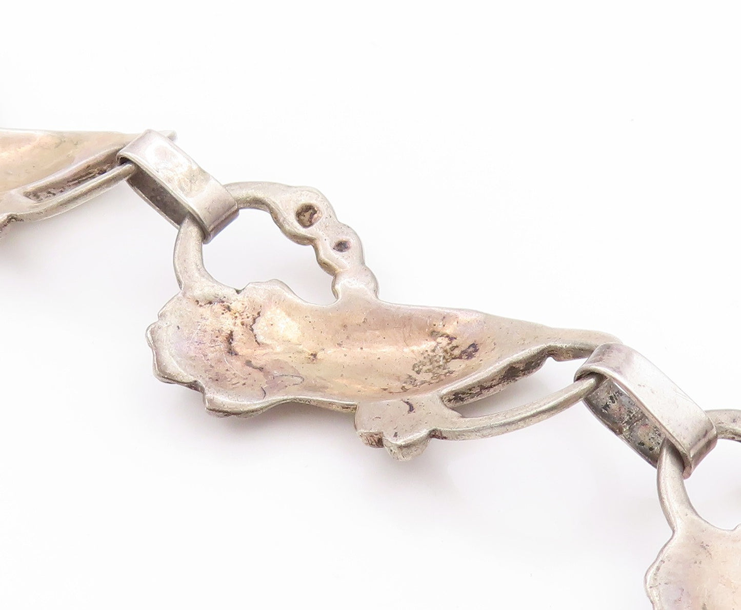 925 Sterling Silver Vintage Bracelet Modernist Cutout Infinity Flowers  BT11208