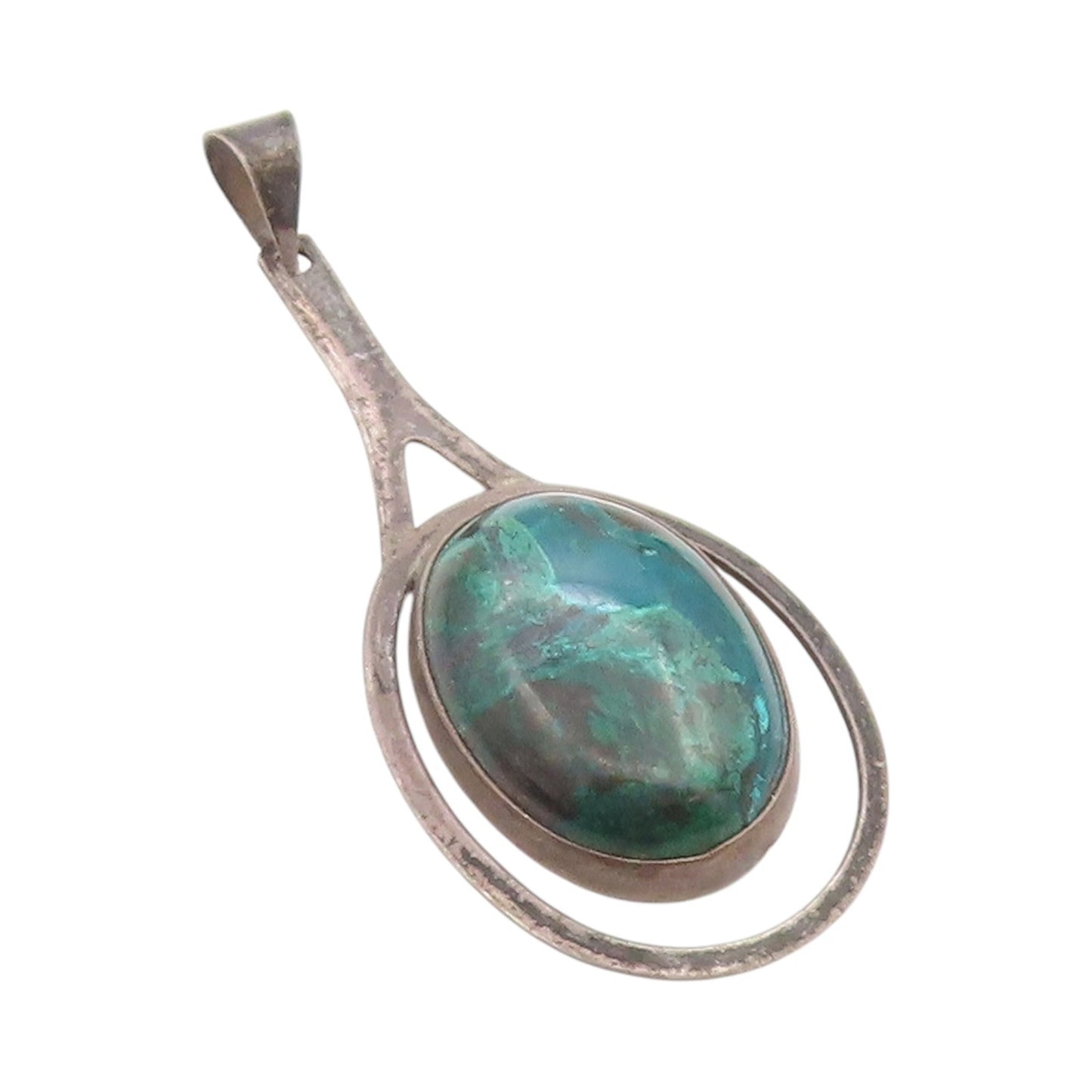 925 Sterling Silver Vintage Pendant ISRAEL Antique Oval Turquoise   PT24546