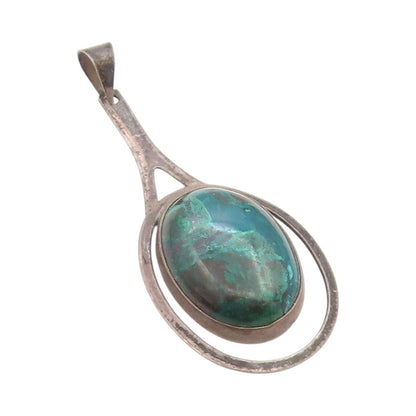 925 Sterling Silver Vintage Pendant ISRAEL Antique Oval Turquoise   PT24546