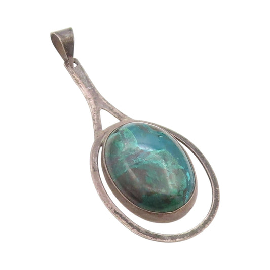 925 Sterling Silver Vintage Pendant ISRAEL Antique Oval Turquoise   PT24546