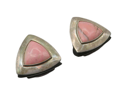 925 Sterling Silver  Vintage Cabochon Cut Rhodonite Drop Earrings  EG8557