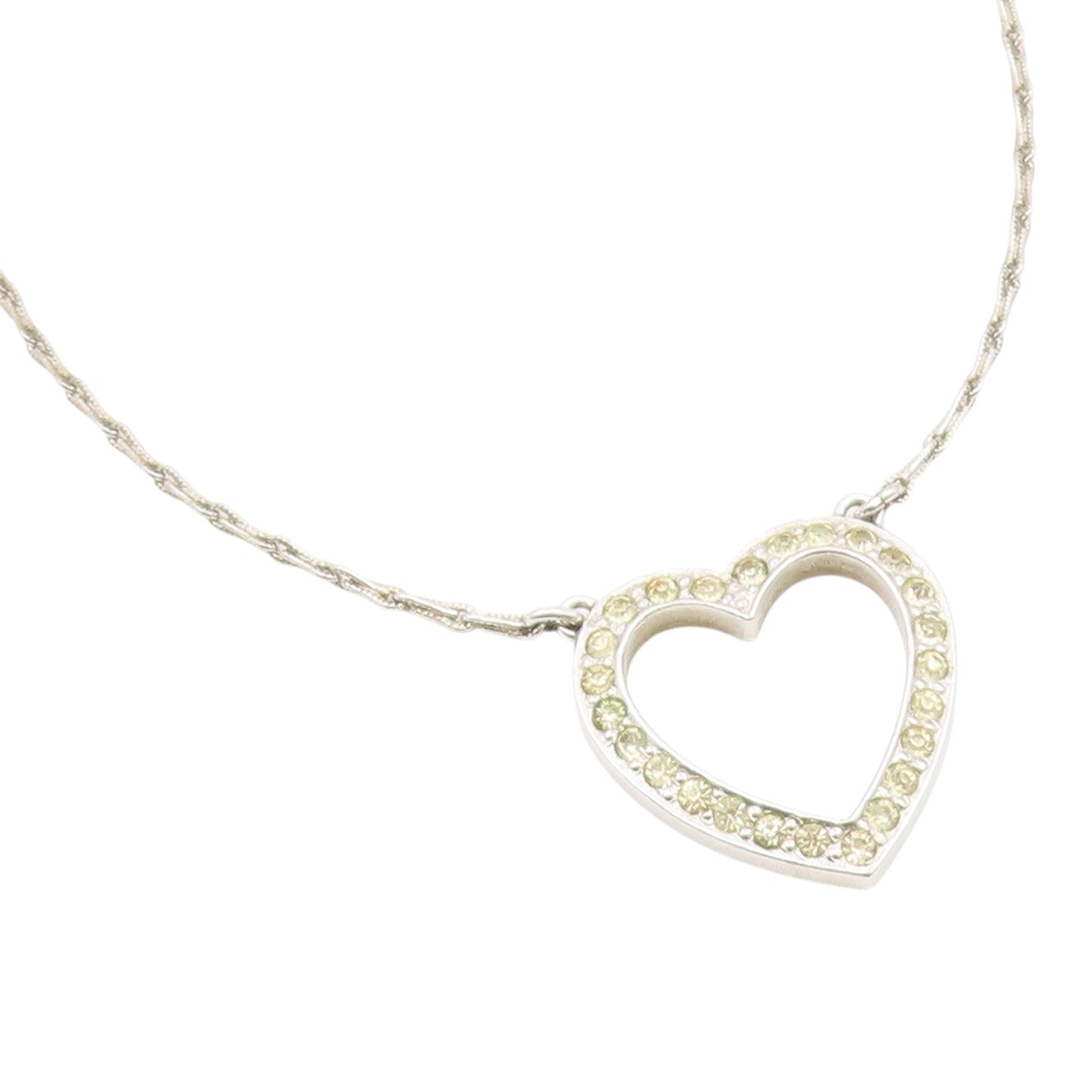 925 Silver  Vintage Dainty Cubic Zirconia Open Love Heart Necklace  NE3949