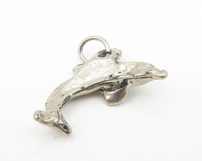 925 Sterling Silver  Vintage Petite Shiny Leaping Dolphin Motif Pendant PT9114