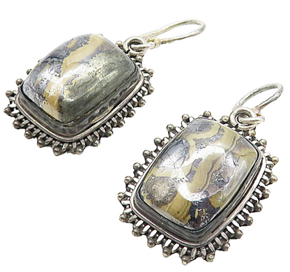 925 Sterling Silver  Vintage Cabochon Cut Hematite Dangle Earrings  EG3907