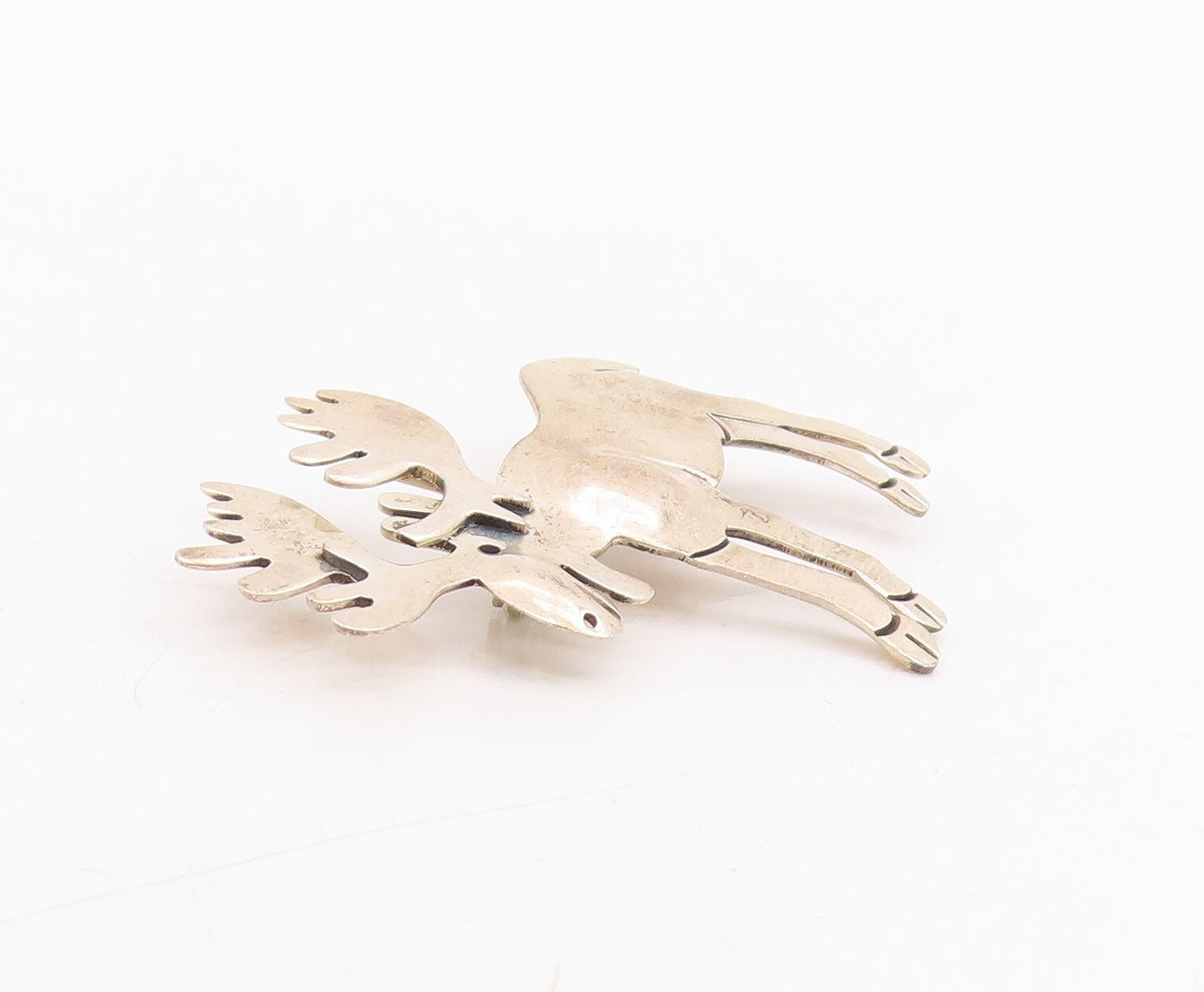 925 Sterling Silver Vintage Brooch Designer Cutout Reindeer  BP11499