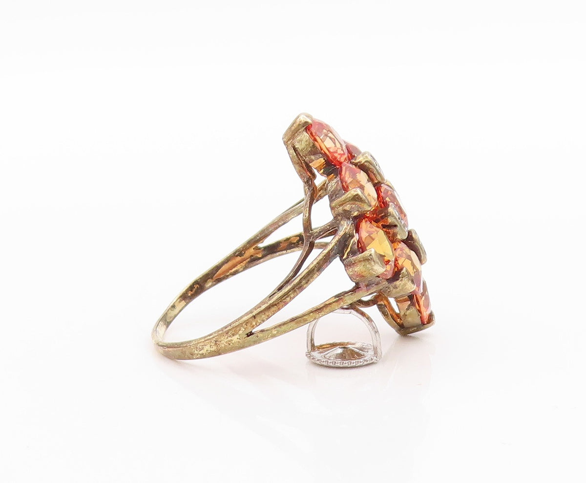 925 Sterling Silver Vintage Ring Gold Plated Round Citrine & CZ  Sz 8  RG33339
