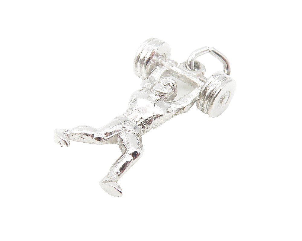 925 Sterling Silver  Vintage Petite Shiny Body Builder Motif Pendant  PT9339