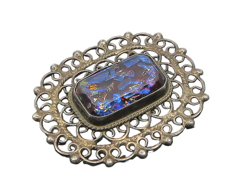 JOSE LUIS FLORES MEXICO 925 Silver  Vintage Dichroic Glass Brooch Pin  BP7123