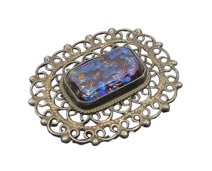 JOSE LUIS FLORES MEXICO 925 Silver  Vintage Dichroic Glass Brooch Pin  BP7123