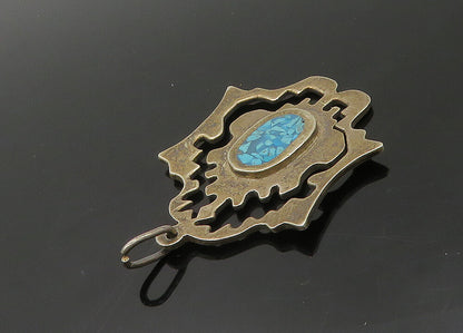 MEXICO 925 Sterling Silver  Vintage Crushed Turquoise Cutout Pendant  PT16484