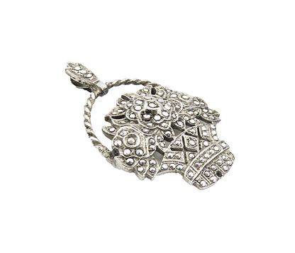 925 Sterling Silver  Vintage Sparkling Flower Basket Motif Pendant  PT6398