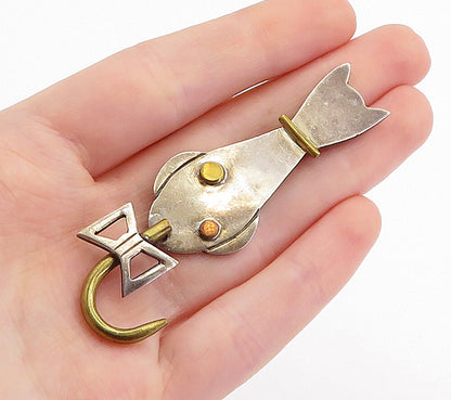 MEXICO 925 Sterling Silver  Vintage Two Tone Sitting Cat Brooch Pin  BP1895