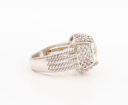925 Sterling Silver Vintage Ring Square Green Amethyst Carved Roped Sz 7 RG29360