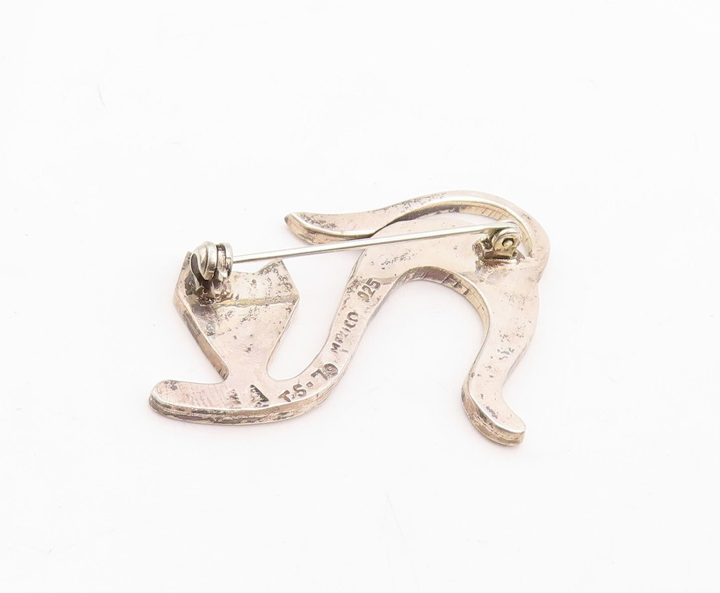 925 Sterling Silver Vintage Brooch Pin MEXICO Solid Enameled Cutout Cat  BP11260