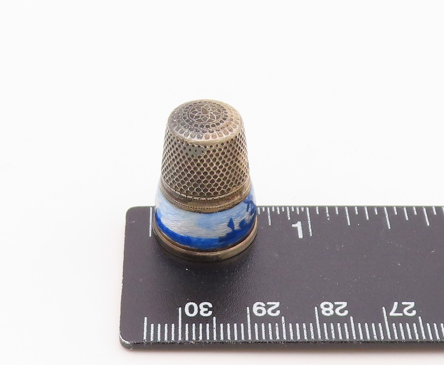 925 Sterling Silver  Vintage Enamel Ocean Scenery Thumb Thimble  TR3332