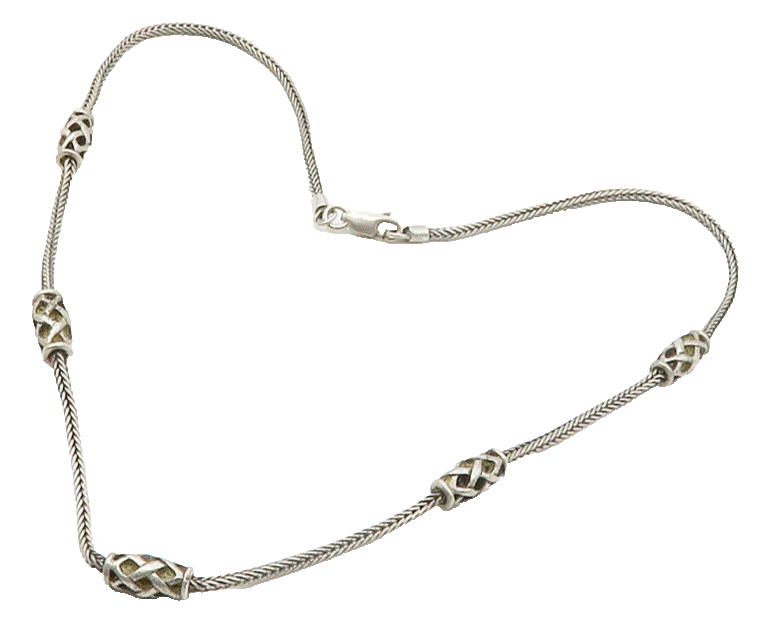 925 Sterling Silver  Vintage Barrel Beaded Wheat Chain Necklace  NE2347